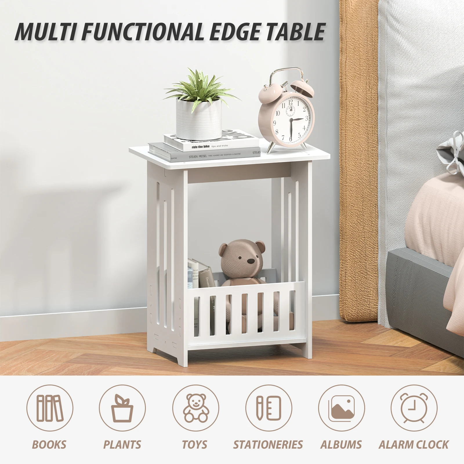 EFAN Bedside Table, White Modern Bedside Cabinet Nightstand Wooden Sofa Table Side Table, Small Narrow Side End Table Cabinet thumbnail 4