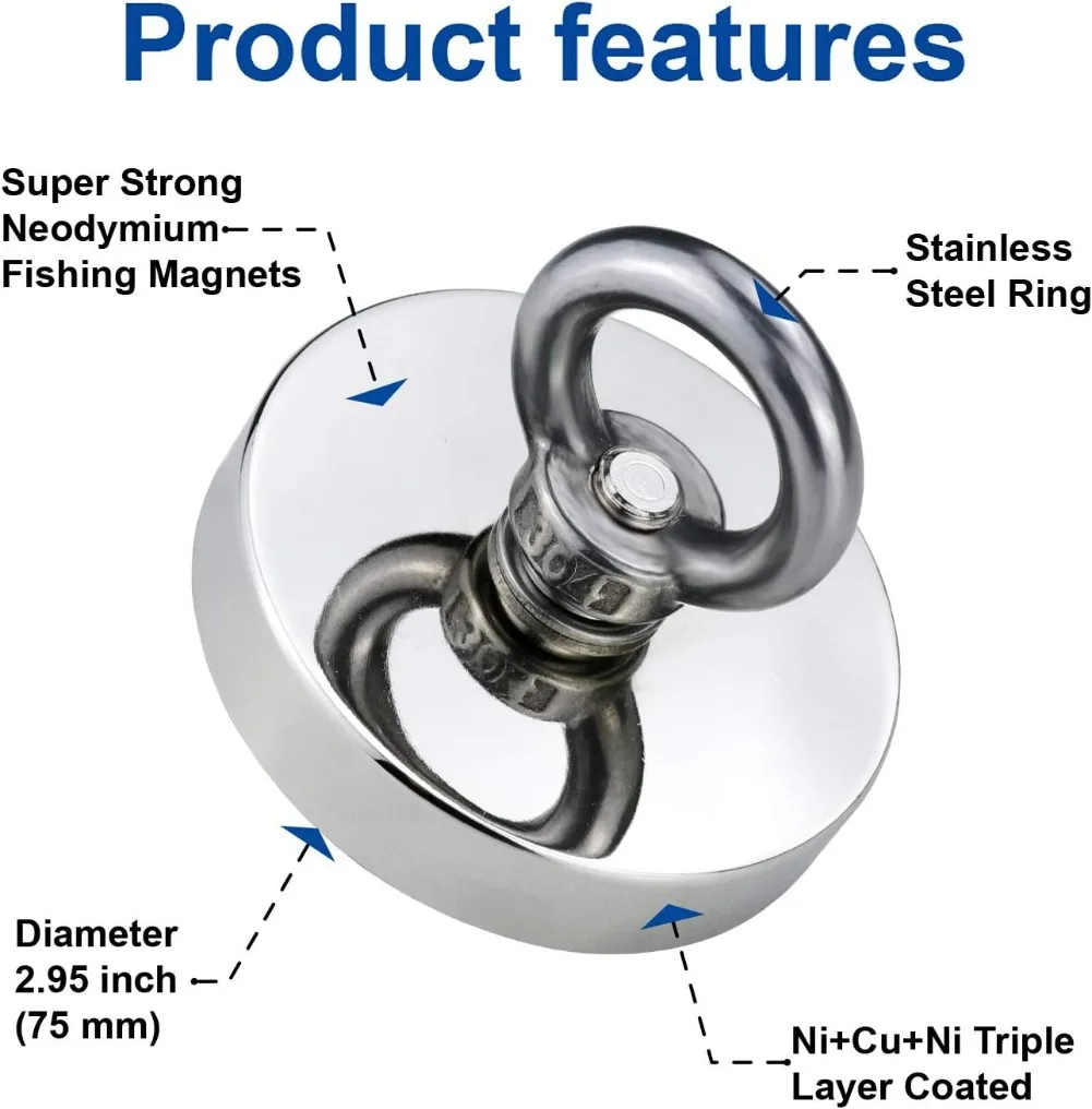 Super Powerful Magnet Neodymium Fishing Magnets Super Strong Magnets Search Magnet with Eyebolt for Salvage Magnetic Fishing thumbnail 2