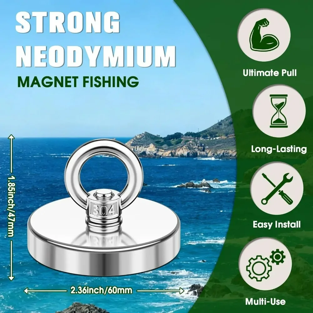 Super Powerful Magnet Neodymium Fishing Magnets Super Strong Magnets Search Magnet with Eyebolt for Salvage Magnetic Fishing thumbnail 3