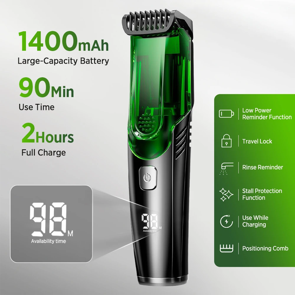 Cordless Men Beard Trimmer Rechargeable Electric Shaver with 20 Trim Built-in Vacuum Clipper for Mustache Sideburns Grooming Kit thumbnail 5