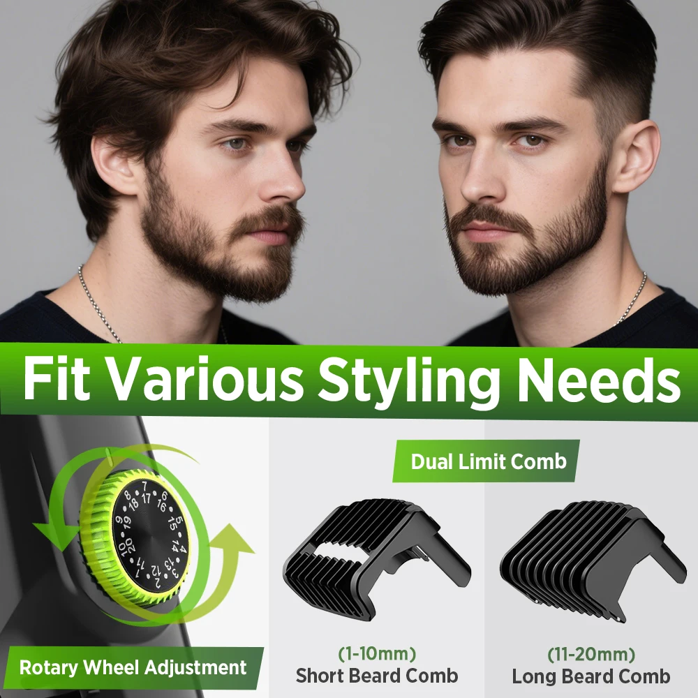 Cordless Men Beard Trimmer Rechargeable Electric Shaver with 20 Trim Built-in Vacuum Clipper for Mustache Sideburns Grooming Kit thumbnail 4