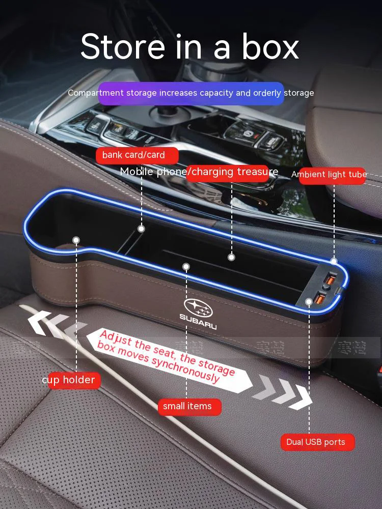 Car Sewn Seat Gap Crevice Slot Storage Box light USB Charging For Subaru STI Outback Brz Wrx Xv Ascent Forester Impreza Legacy thumbnail 4