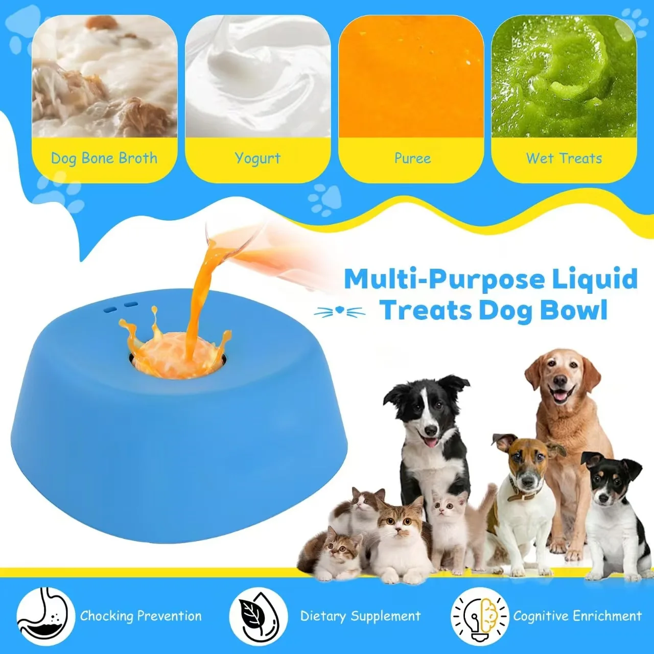 Anti-Choking Slow Feeder Dog Bowl Non-Slip 3/4 Cup - Lick Toy for Liquid Treats Bone Broth Yogurt thumbnail 3