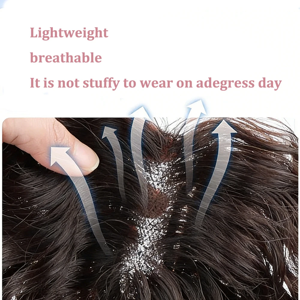 30 CM Short Wavy Hair Topper Replacement Hairpiece 9X14cm Short Clip in Curly Human Hair Topper Women for with Thinning Hair thumbnail 4