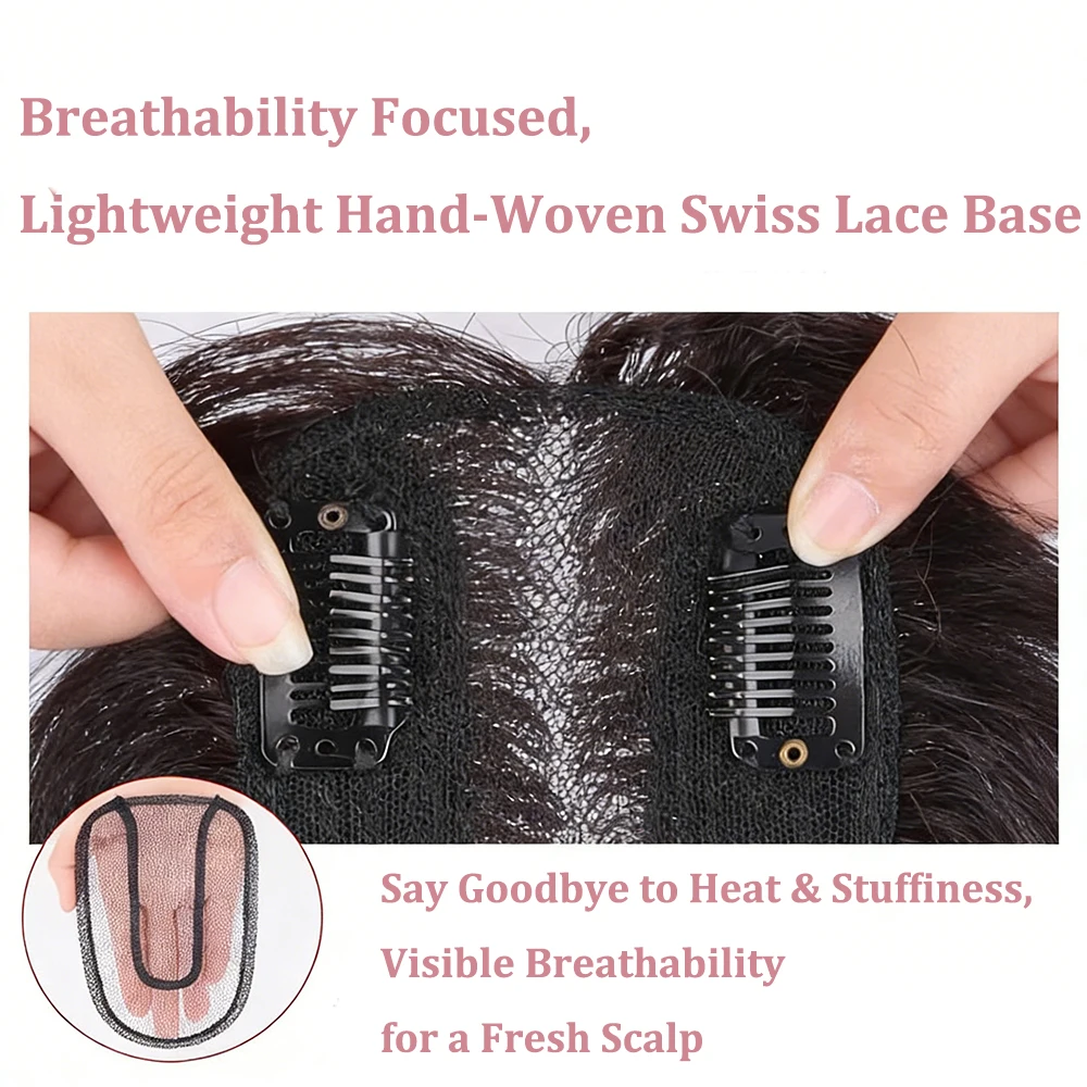 30 CM Short Wavy Hair Topper Replacement Hairpiece 9X14cm Short Clip in Curly Human Hair Topper Women for with Thinning Hair thumbnail 2