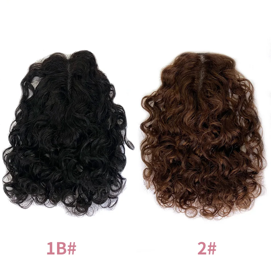30 CM Short Wavy Hair Topper Replacement Hairpiece 9X14cm Short Clip in Curly Human Hair Topper Women for with Thinning Hair thumbnail 6