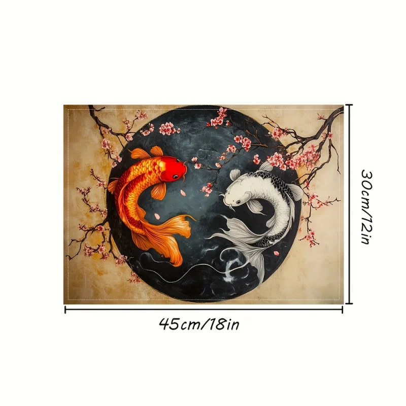 VIKAMA Yin Yang Koi Cherry Blossom Placemats 4-Piece Set Waterproof Table Mats for Dining Kitchen Tablecloth Home Decor thumbnail 3