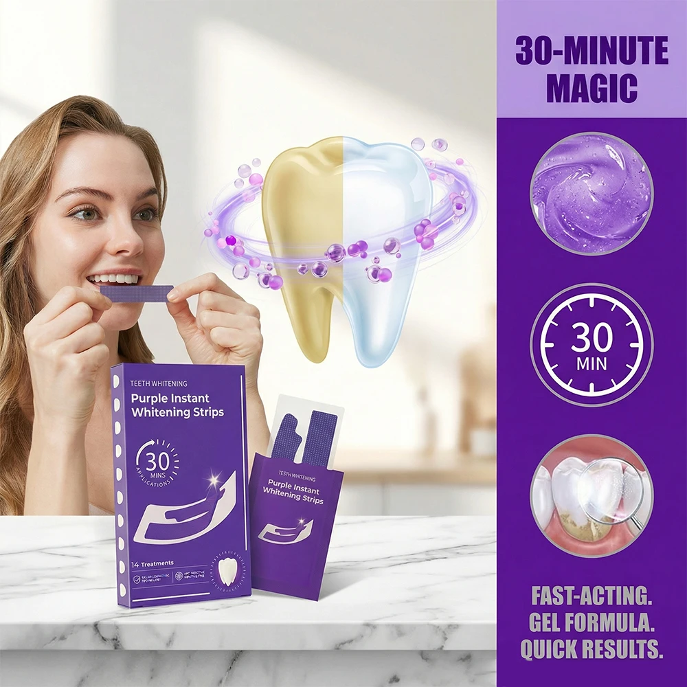 Purple Teeth Whitening Strip No Sensitive Teeth Bleaching Strip Colour Corrector Instant Teeth Clean Strip,At-Home Teeth Whiter thumbnail 4