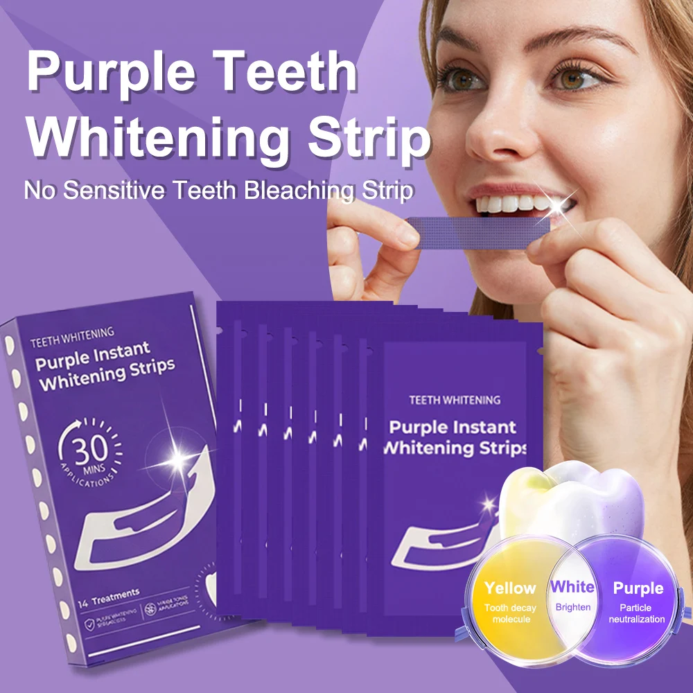 Purple Teeth Whitening Strip No Sensitive Teeth Bleaching Strip Colour Corrector Instant Teeth Clean Strip,At-Home Teeth Whiter