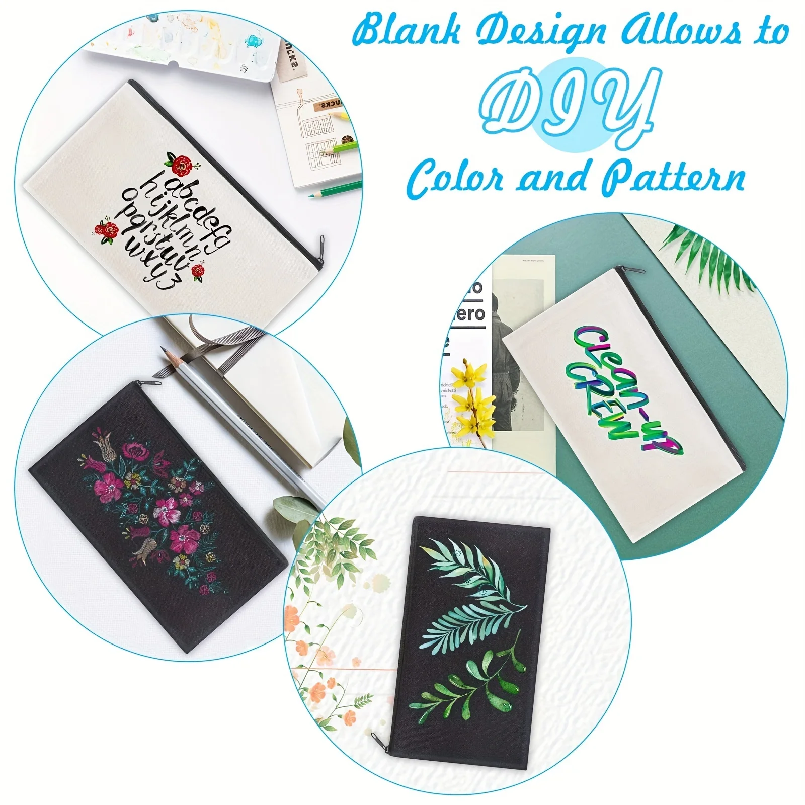 10pcs Blank Sublimation Canvas Zipper Bags with Clear Window, DIY Heat Transfer Pencil Pouches for Craft Storage thumbnail 5