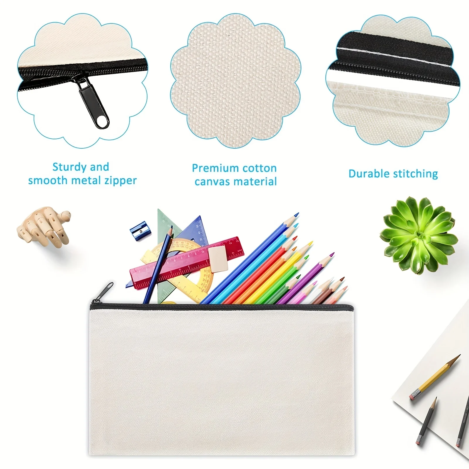 10pcs Blank Sublimation Canvas Zipper Bags with Clear Window, DIY Heat Transfer Pencil Pouches for Craft Storage thumbnail 4