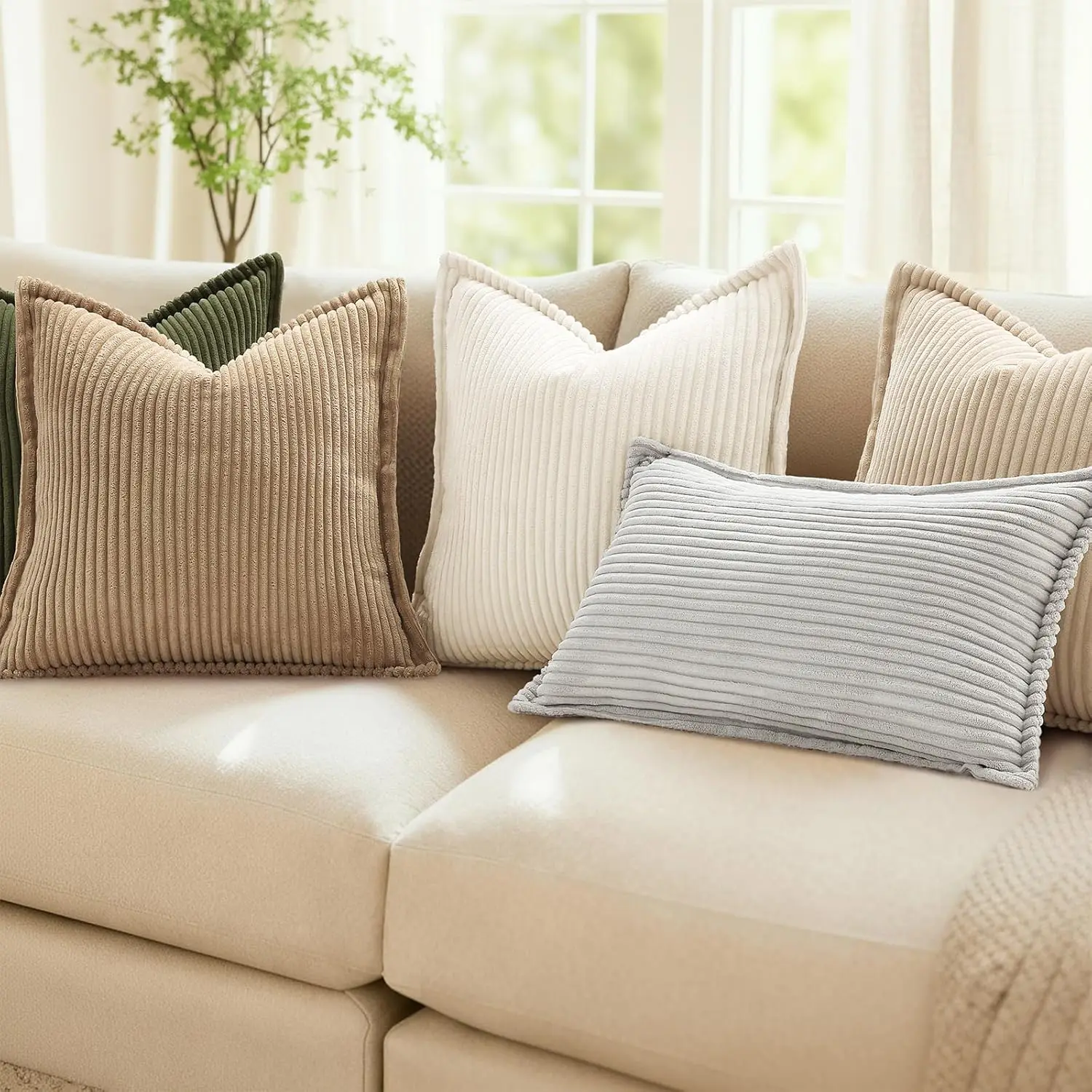 BORELIS Corduroy Spring Throw Pillow Covers Set of 2 Neutral Decorative Soft Boho Couch Pillow Covers Soft Fuzzy Pillow Cases thumbnail 2