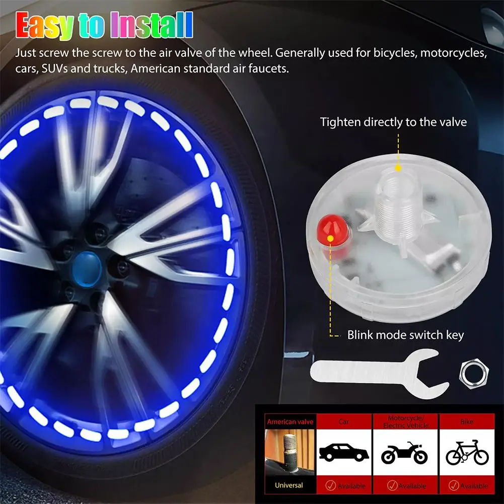 Solar Tire Light Car Tire Valve Stems Lights with 15 Flash Modes Auto on/Off Waterproof High-Temperature Resistant Wheel Decor thumbnail 2