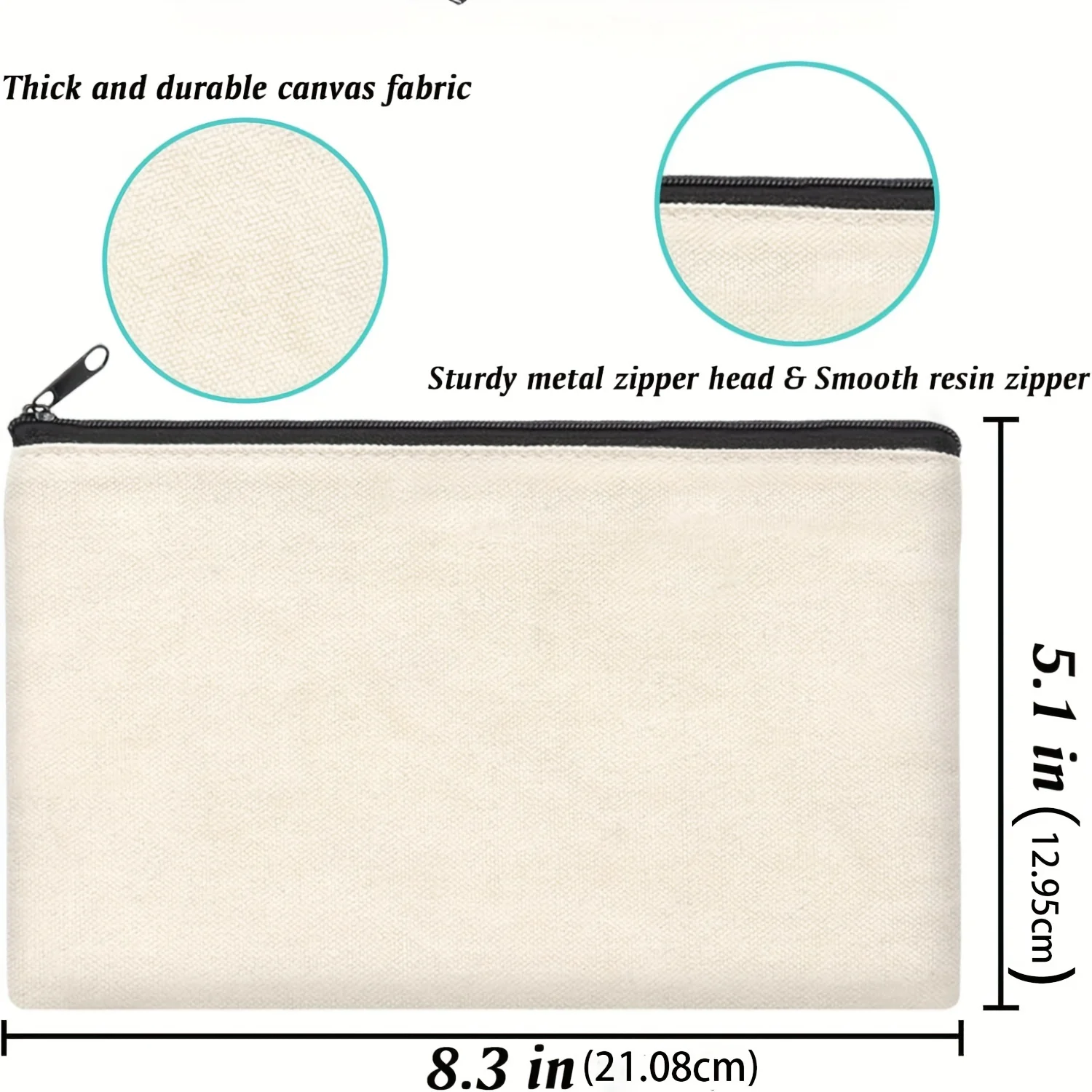 5pcs Beige Blank Canvas Zipper Pouches (21×12cm), Multi-Purpose DIY Storage Bags for Craft, Pencil & Daily Organization thumbnail 3