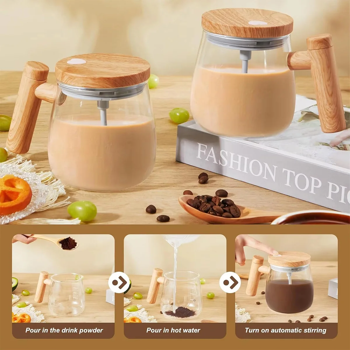 400ml Electric Self Stirring Coffee Cup Waterproof Glass Mug with Automatic Protein Powder Mixing Function thumbnail 2