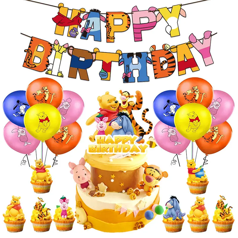 New Disney Winnie the Pooh Party Supplies Cups Plate Balloons Set Happy Birthday Winnie the Pooh Theme Birthday Party Decoration thumbnail 6