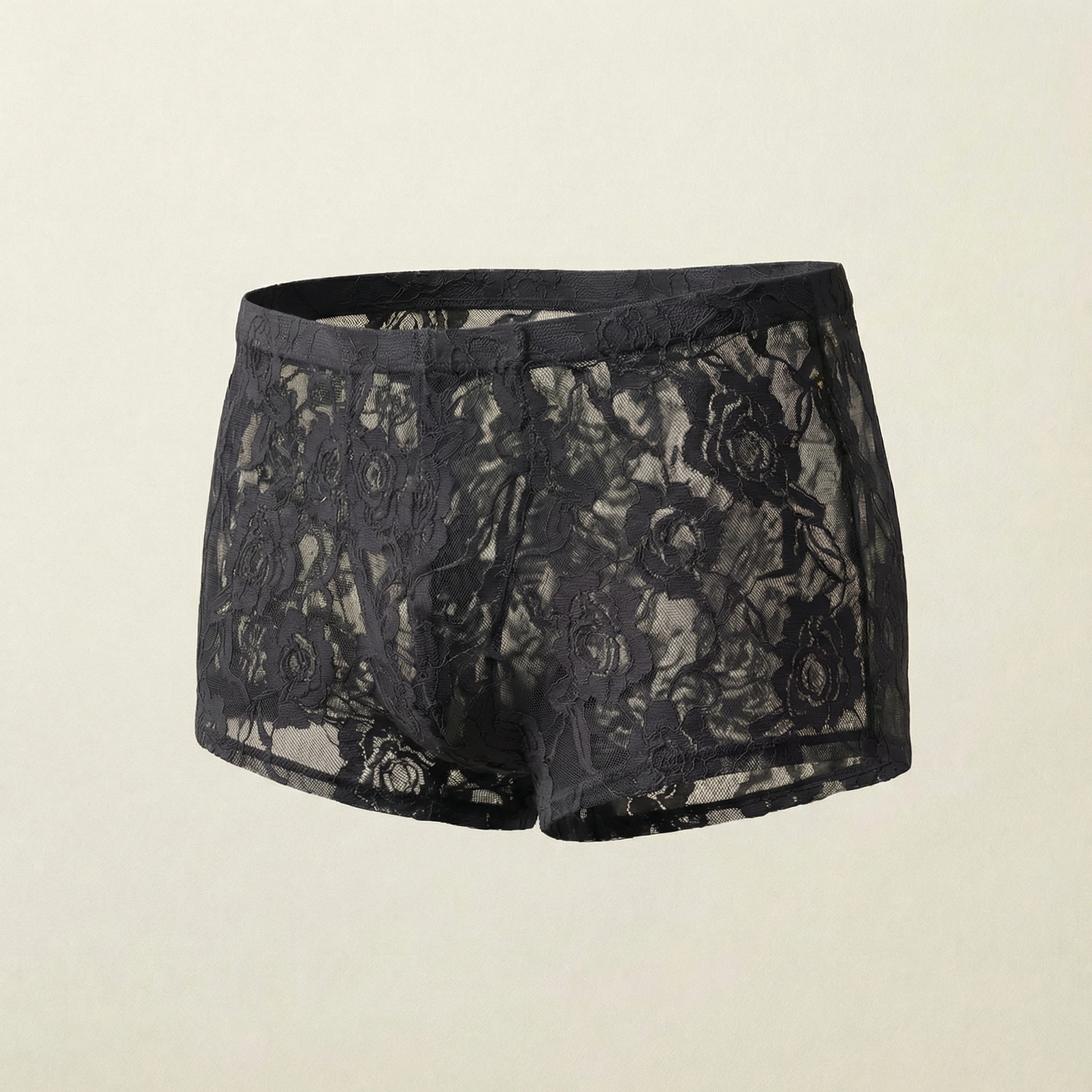 1Pc Men's Fashion New Design Sexy Lace Embroidery, High Elasticity Transparent Lace Flat Corner Underwear, Sexy, Ice Silk thumbnail 3
