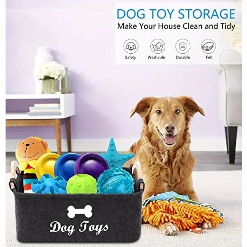 Felt pet toy box, dog toy box, storage basket box - perfect for organizing pets thumbnail 5