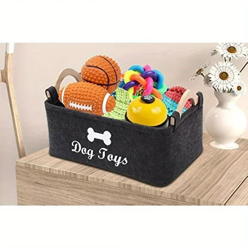 Felt pet toy box, dog toy box, storage basket box - perfect for organizing pets thumbnail 3