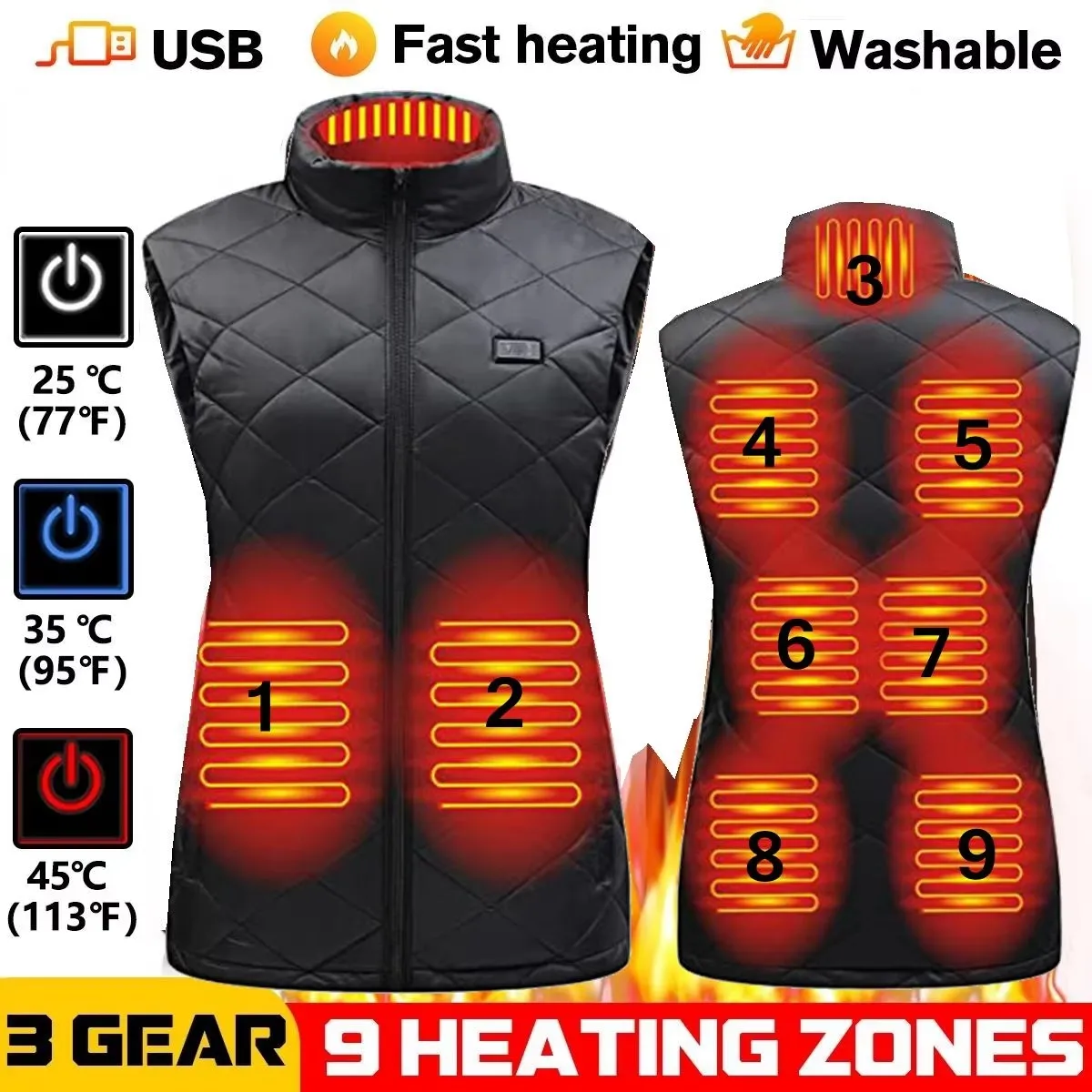Women Heating Vest Autumn and Winter Cotton Vest USB Infrared Electric Heating suit Women Flexible Thermal Winter Warm Jacket thumbnail 2