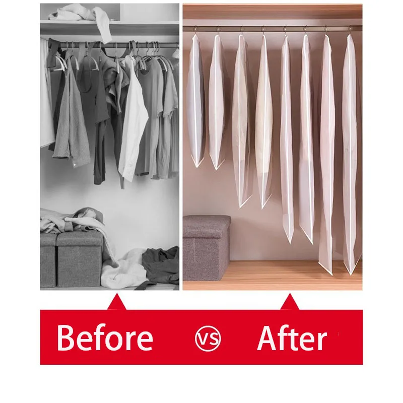 Dust Proof Garment Protector Cover Bag Suit Coat Wedding Dress Cover Fully Enclosed Clothes Cover With Zipper Hanging Cloth Bag thumbnail 3