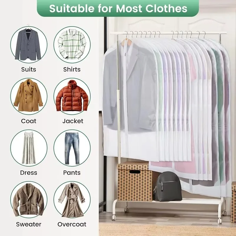 Dust Proof Garment Protector Cover Bag Suit Coat Wedding Dress Cover Fully Enclosed Clothes Cover With Zipper Hanging Cloth Bag thumbnail 2