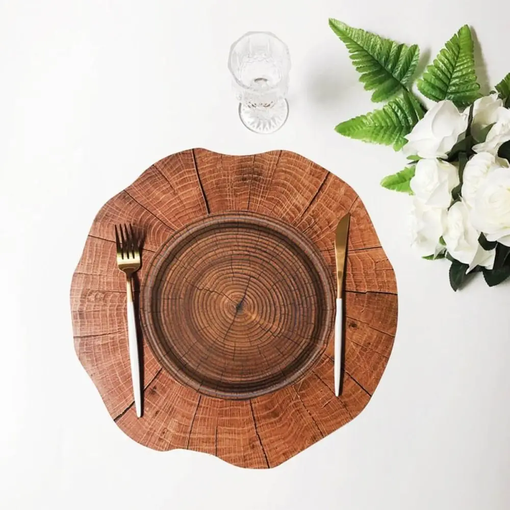 10pcs Unique 7/9 Inch Imitation Wood Grain Disposable Plate Round Realistic Disposable Dish Vintage Paper Food Tray Picnic thumbnail 2