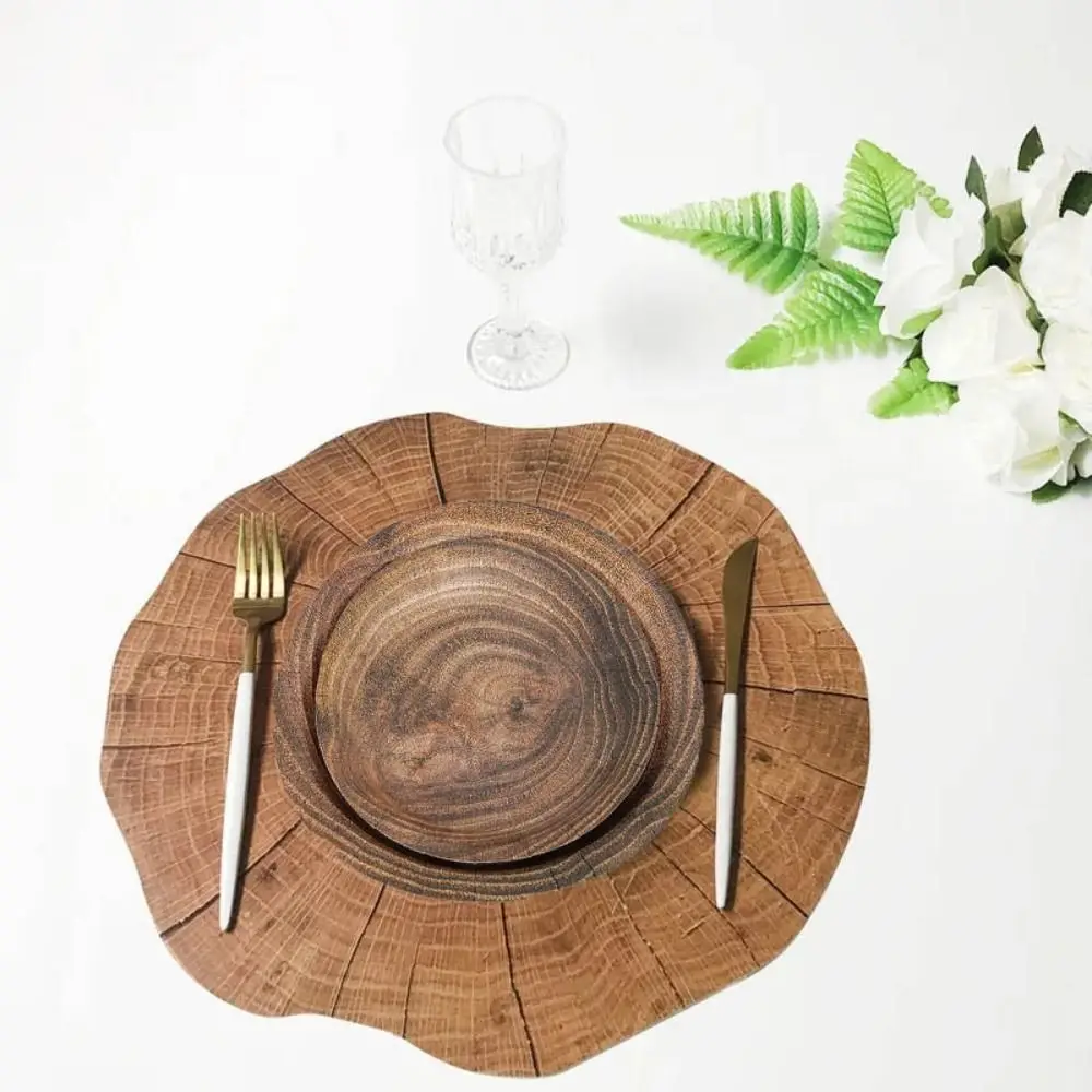 10pcs Unique 7/9 Inch Imitation Wood Grain Disposable Plate Round Realistic Disposable Dish Vintage Paper Food Tray Picnic thumbnail 3