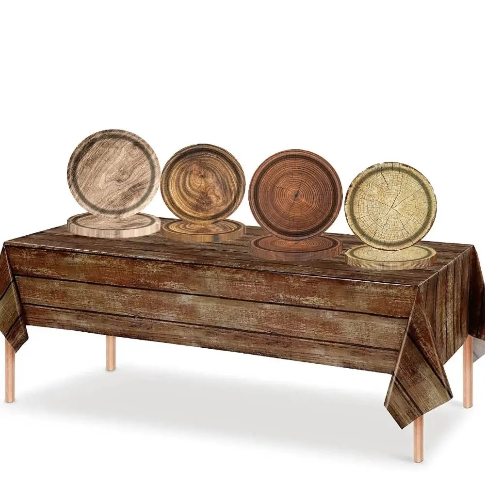 10pcs Unique 7/9 Inch Imitation Wood Grain Disposable Plate Round Realistic Disposable Dish Vintage Paper Food Tray Picnic thumbnail 5
