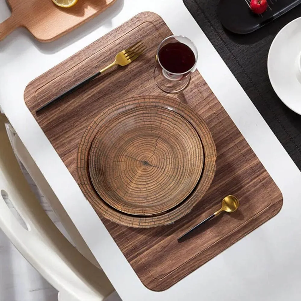 10pcs Unique 7/9 Inch Imitation Wood Grain Disposable Plate Round Realistic Disposable Dish Vintage Paper Food Tray Picnic thumbnail 4