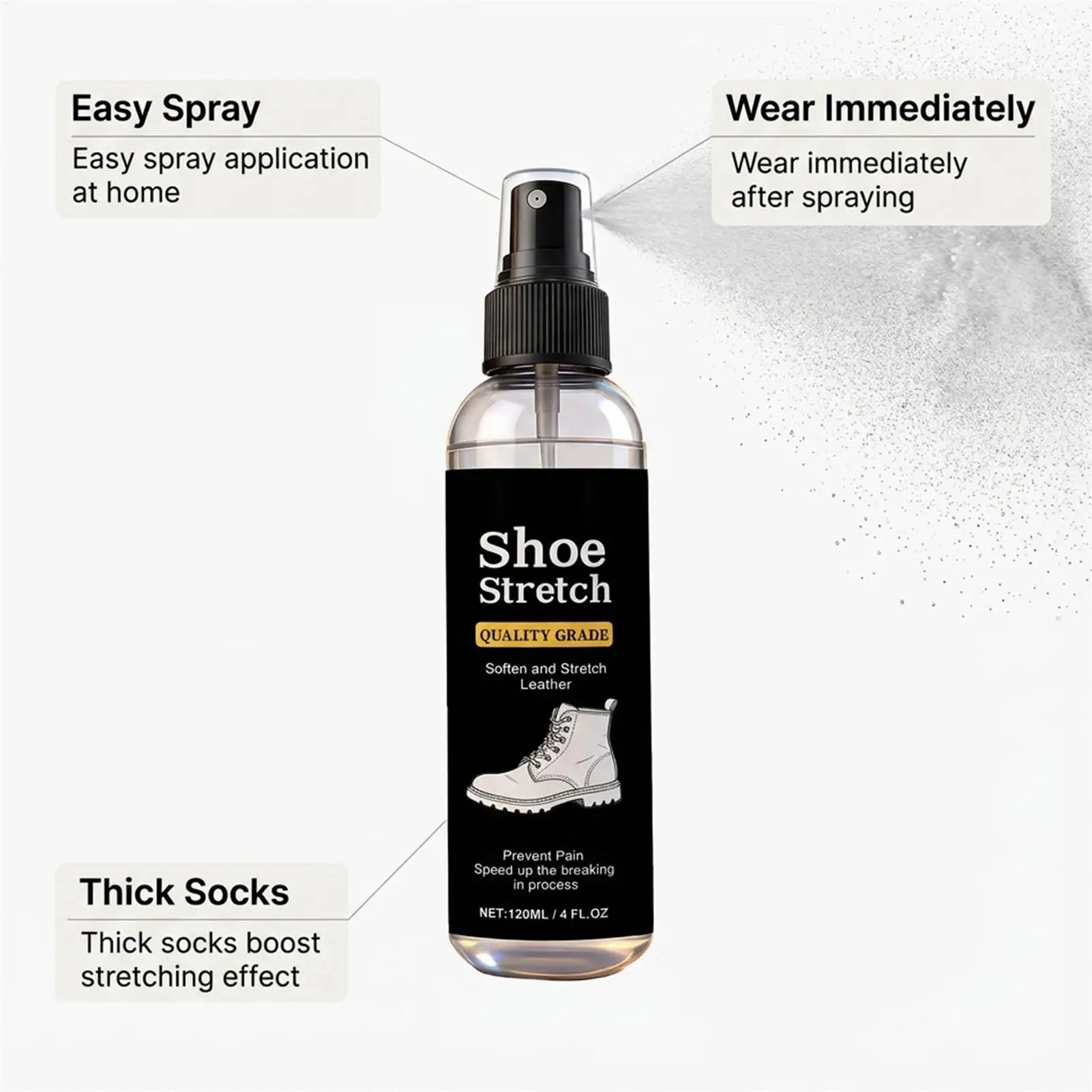 120ml Shoe Stretcher Spray Softening Stretching Liquid Professional Boot Stretcher Spray for Leather Suede Canvas Softeners thumbnail 5