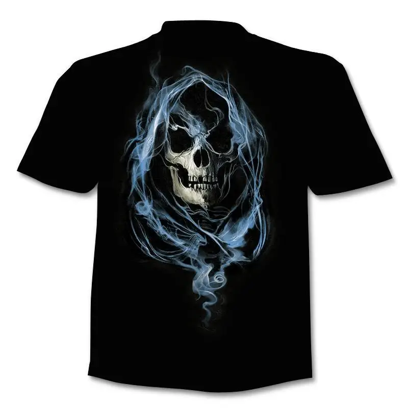New retro street punk motorcycle men's T-shirt 3D shirt casual fashion hip-hop horror short sleeved round neck men's clothing thumbnail 4
