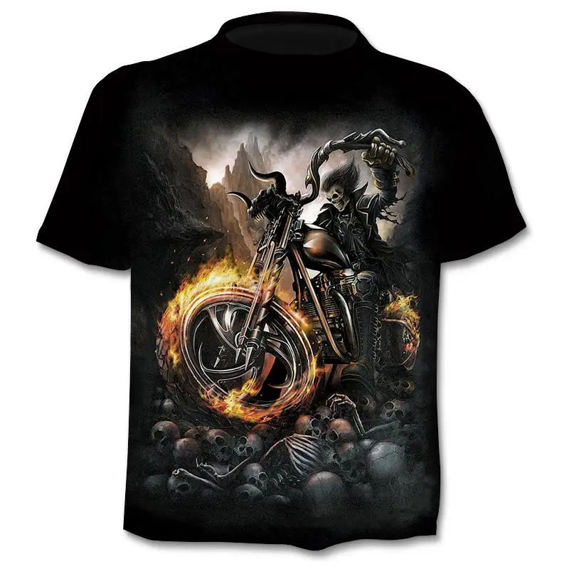 New retro street punk motorcycle men's T-shirt 3D shirt casual fashion hip-hop horror short sleeved round neck men's clothing thumbnail 5