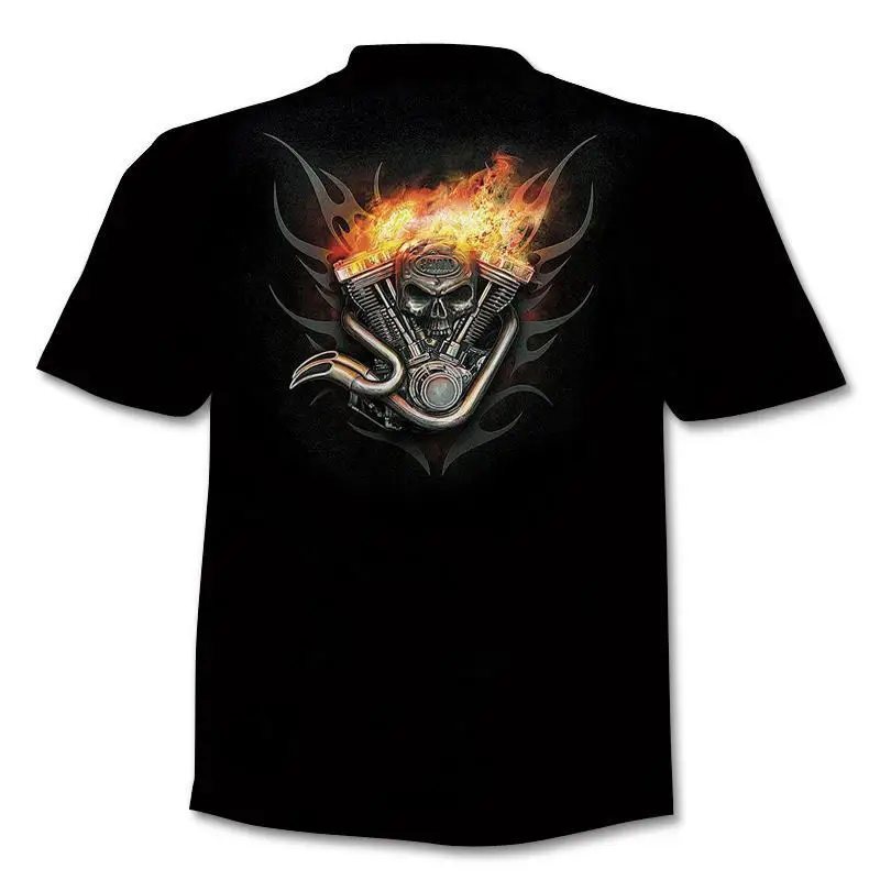New retro street punk motorcycle men's T-shirt 3D shirt casual fashion hip-hop horror short sleeved round neck men's clothing thumbnail 6