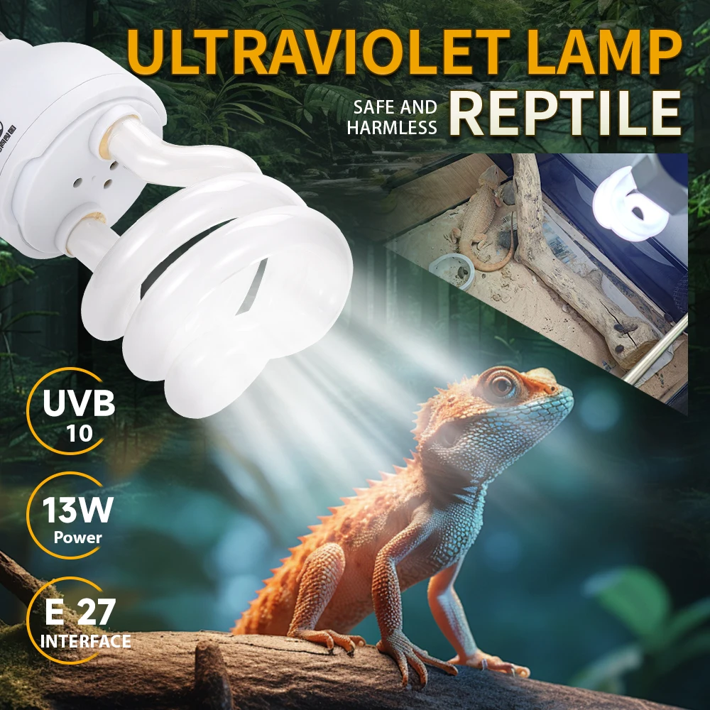 13W Pet box lamp 10.0UVB Pet climbing lamp Pet Heating Lamp for Basking Light Turtle Lizard Snake Amphibians Lighting fixture