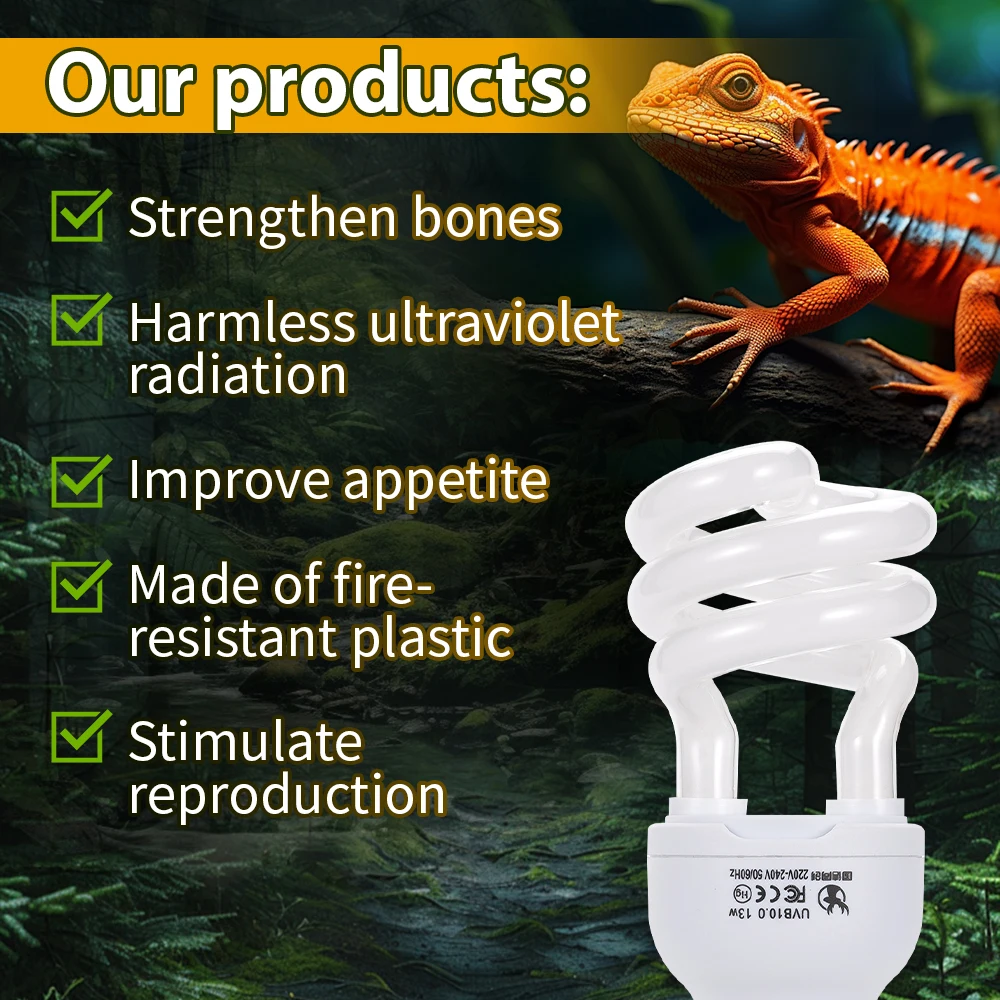 13W Pet box lamp 10.0UVB Pet climbing lamp Pet Heating Lamp for Basking Light Turtle Lizard Snake Amphibians Lighting fixture thumbnail 2