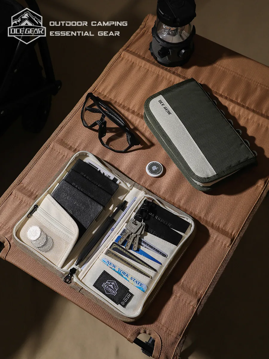 RFID Blocking Travel Wallet with AirTag Holder Multi-functional Passport Cover for Men SIM Slot Tactical Document Organizer Bag