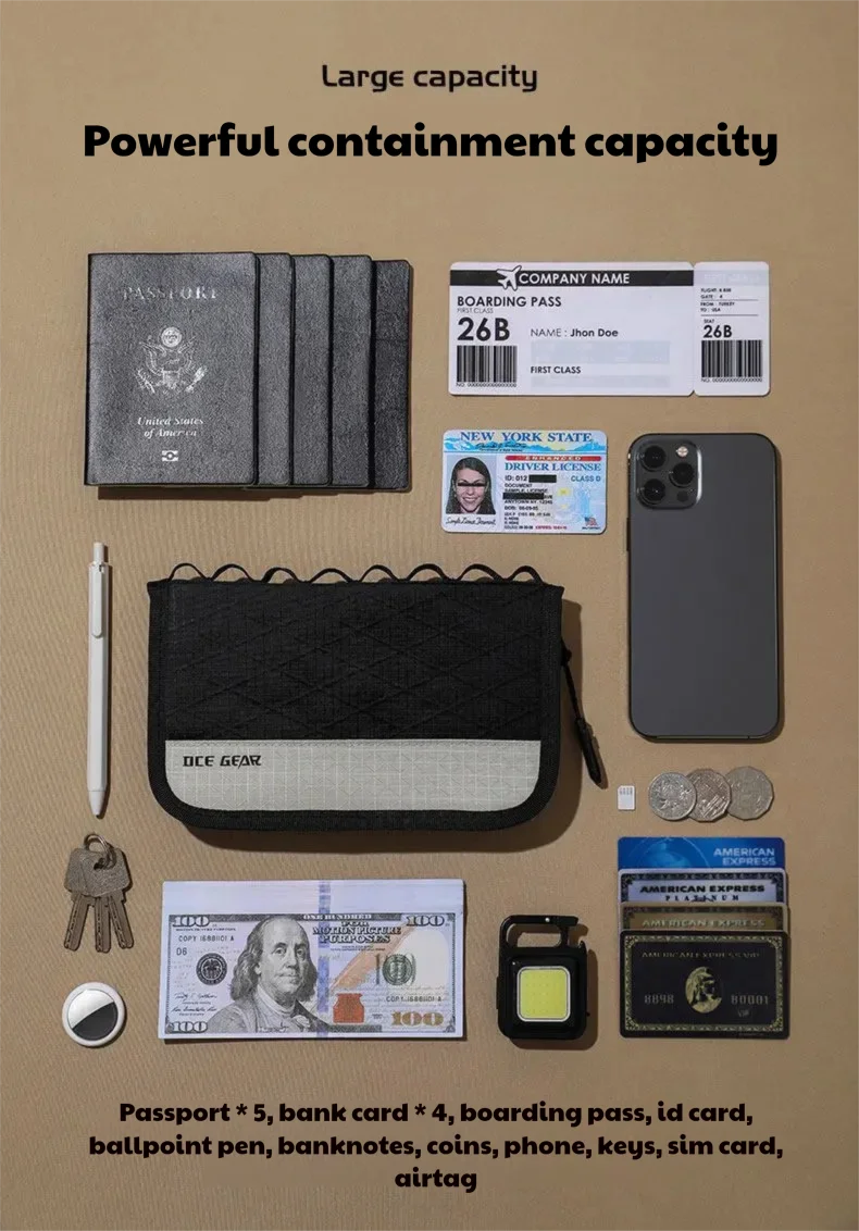 RFID Blocking Travel Wallet with AirTag Holder Multi-functional Passport Cover for Men SIM Slot Tactical Document Organizer Bag thumbnail 2