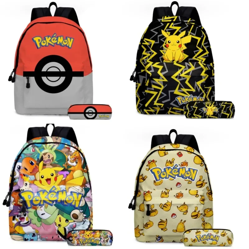 Pikachu Cartoon Backpack Pokemon Student School Bag Pencil Bag Cartoon SchoolBag Mochila  Anime Pikachus Backpack with Lunch Bag thumbnail 2