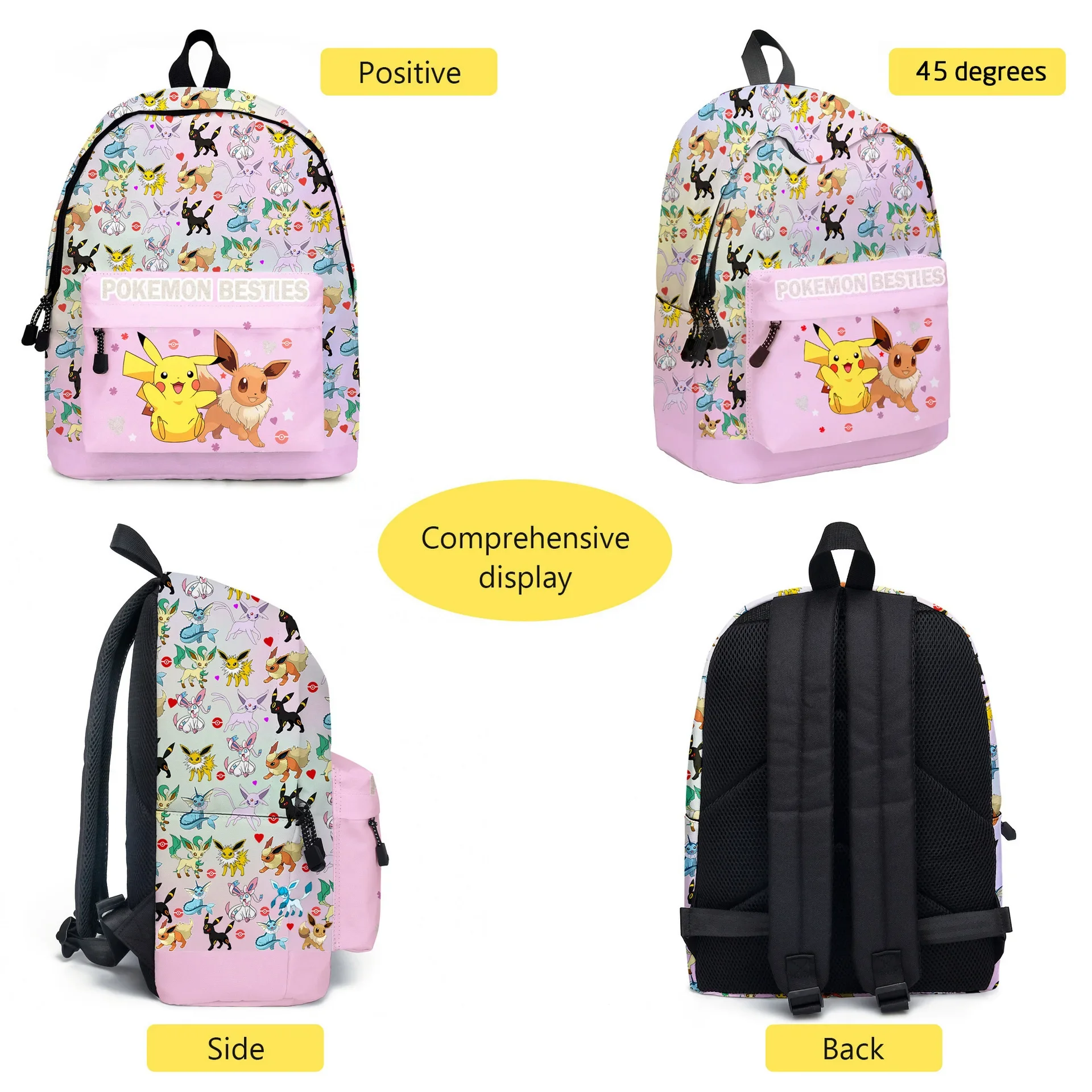 Pikachu Cartoon Backpack Pokemon Student School Bag Pencil Bag Cartoon SchoolBag Mochila  Anime Pikachus Backpack with Lunch Bag thumbnail 4