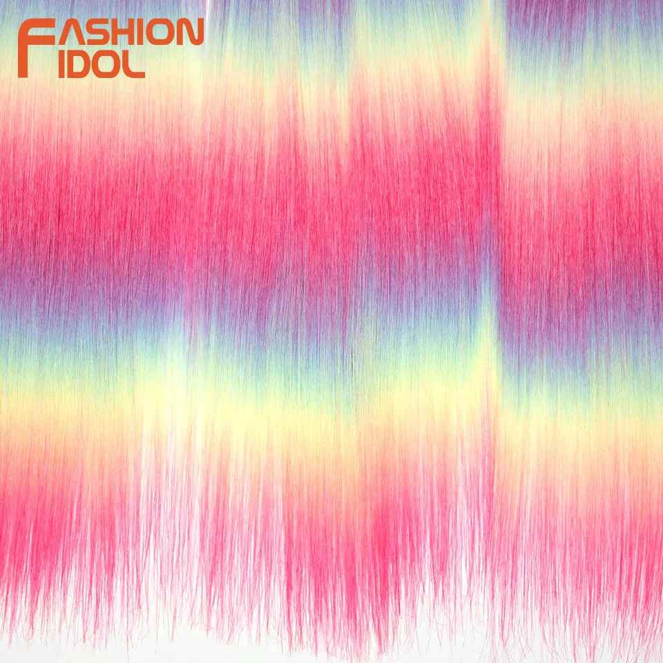 FASHION IDOL 28inch/3PCS Ariel Straight Hair Bundles Crochet Hair Synthetic Braiding Hair Ombre Rainbow Braids Hair Extensions thumbnail 6