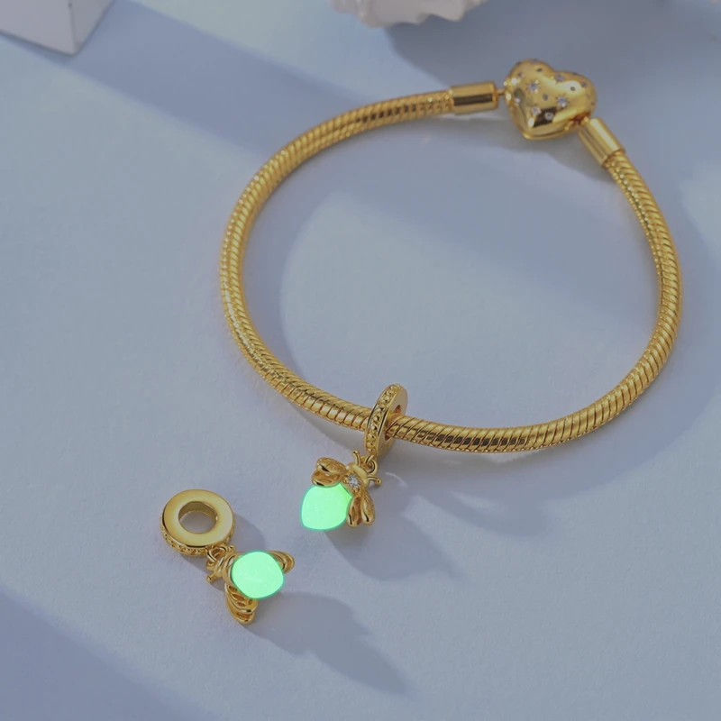 Original 925 Silver Gold Charms Beads Fit Bracelet DIY Ballet Shoes Firefly Airplane Pendant for Woman Jewelry thumbnail 5