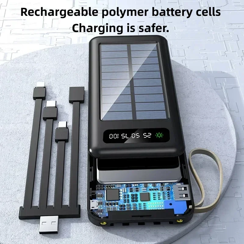 VIVO 500000mAh Solar Power Bank Large Capacity Mobile Power Fast Charging Battery With Dual USB 4 Cables For iPhone Samsung thumbnail 5