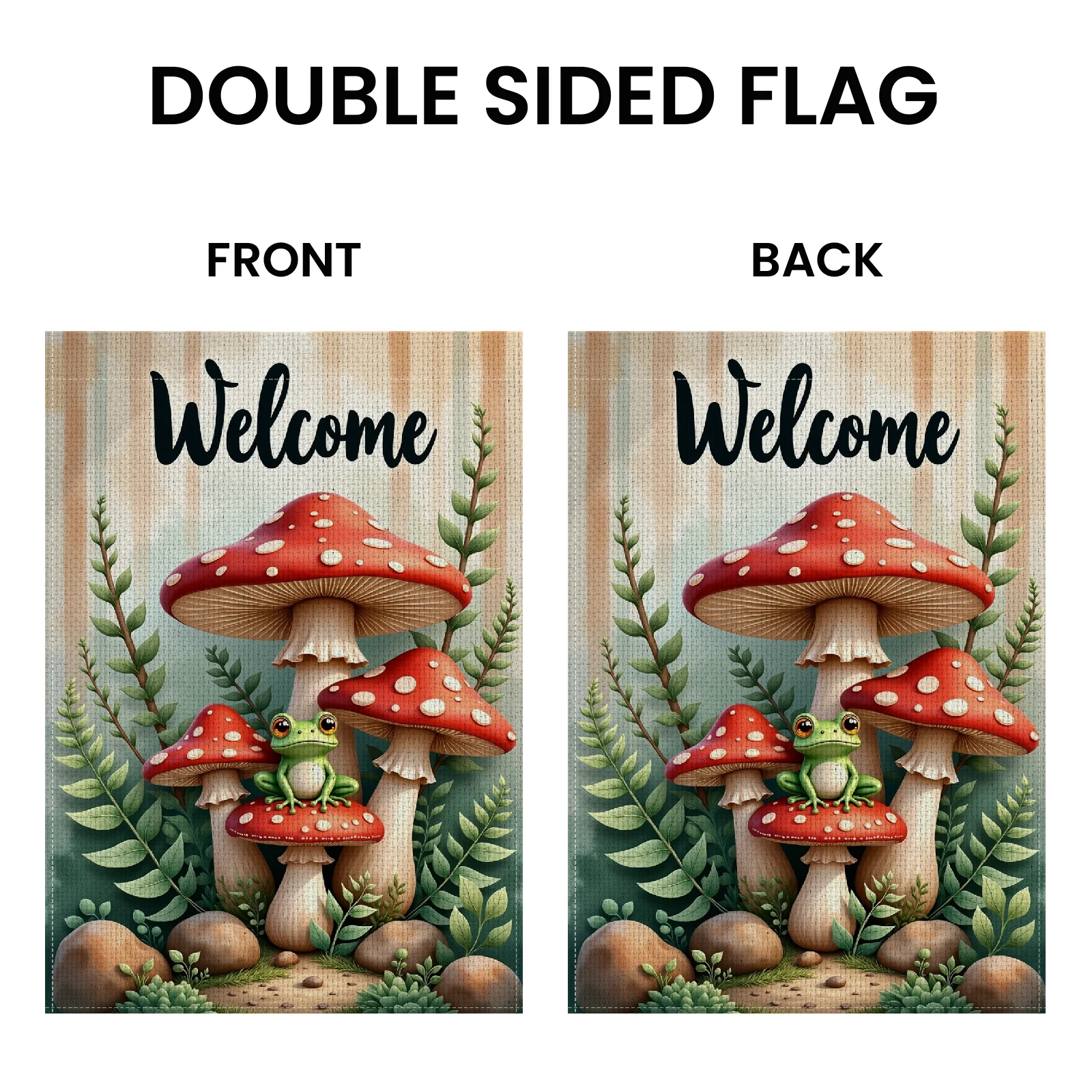 Welcome Garden Flag Frog Pattern Woodland Garden Banner Red Mushroom Print Natural Theme Outdoor Welcome Flag for Garden Decorat thumbnail 3
