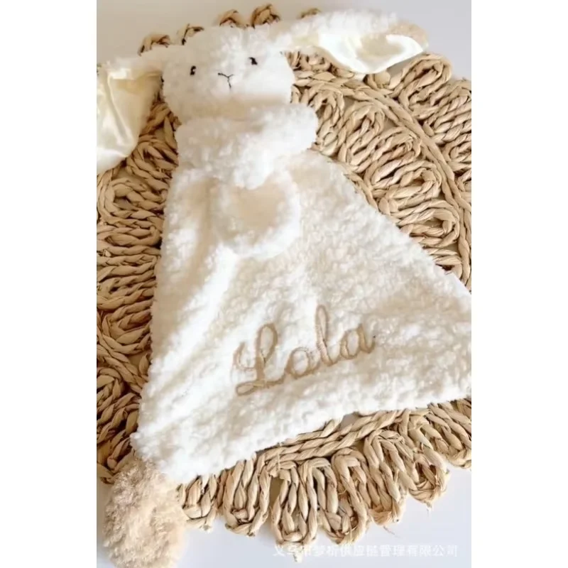 Personalized Name Baby Handkerchief Cute Rabbit Embroidery Name Comforter for Baby Shower Birth Gift thumbnail 2
