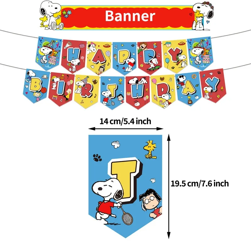 Snoopyed Balloon Cartoon Dog Happy Birthday Banner Party Decoration Pet Theme Cake Topper Supplies Disposable Tableware Backdrop thumbnail 3