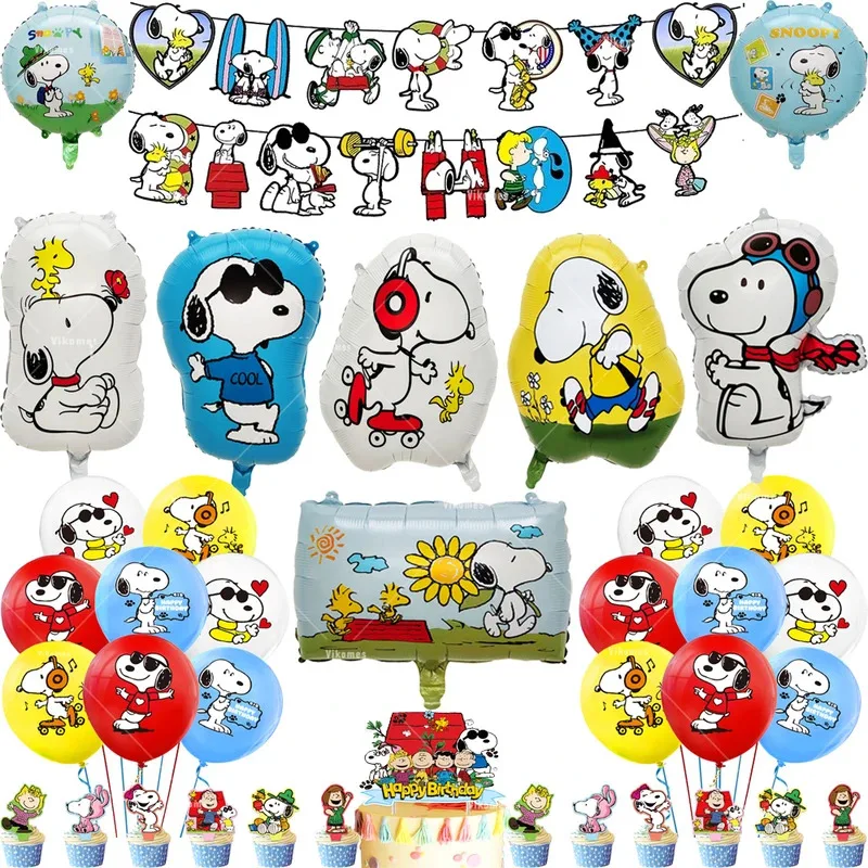Snoopyed Balloon Cartoon Dog Happy Birthday Banner Party Decoration Pet Theme Cake Topper Supplies Disposable Tableware Backdrop thumbnail 2