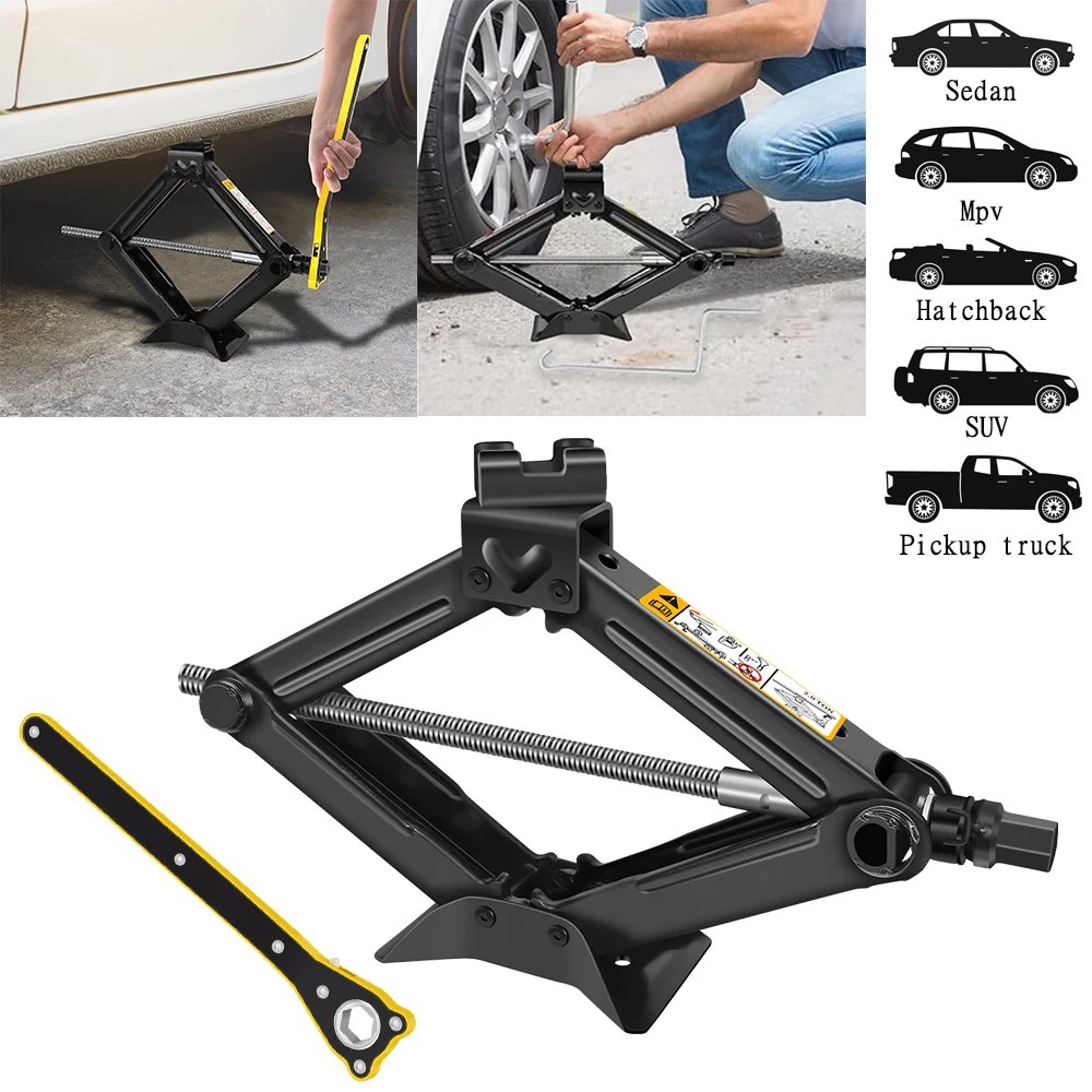 Scissor Rust Jack 2.0 Tonne, With Handle - Range 105 To 385 Mm, Losange Jack With Lever, For Changing Tyres, For Universal Use