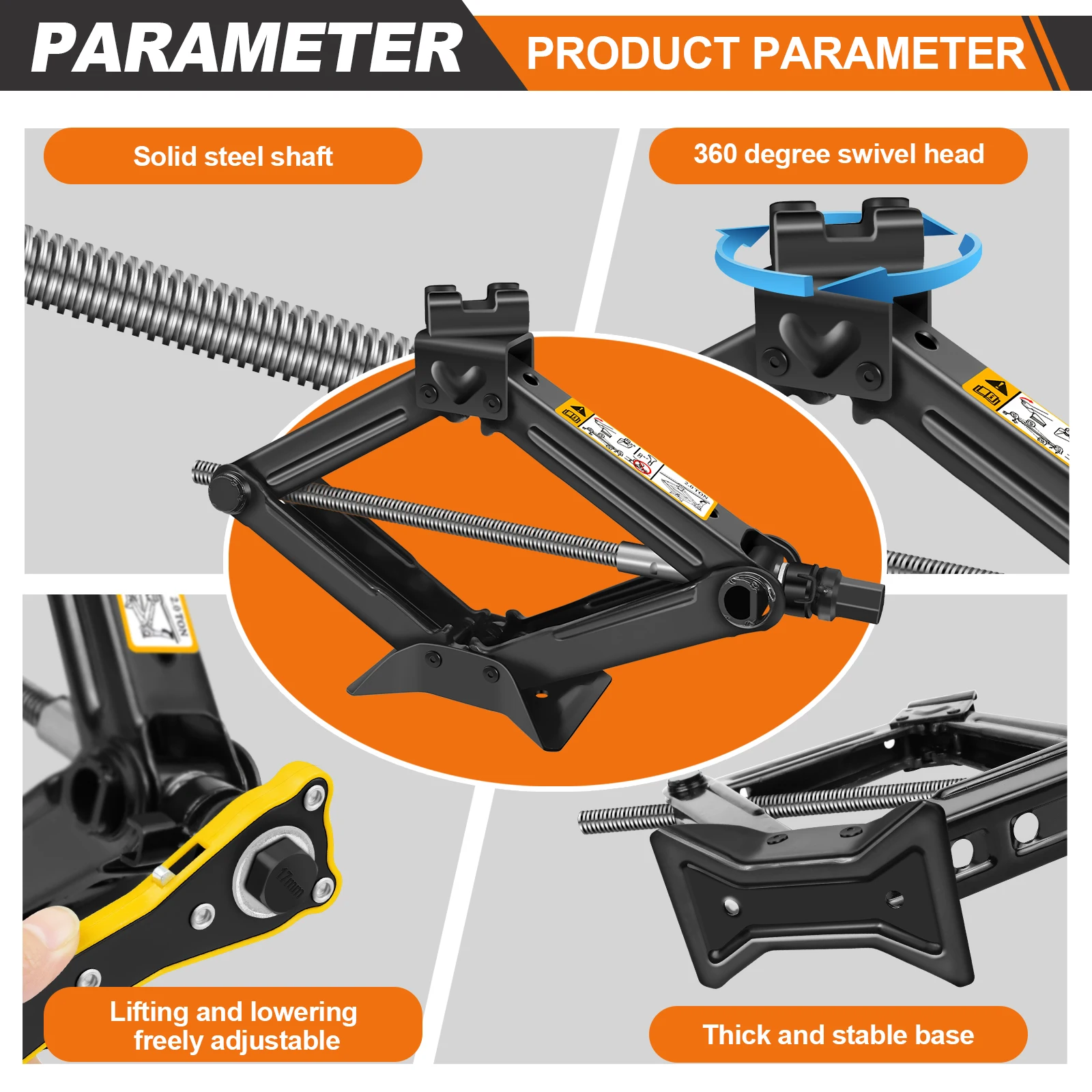 Scissor Rust Jack 2.0 Tonne, With Handle - Range 105 To 385 Mm, Losange Jack With Lever, For Changing Tyres, For Universal Use thumbnail 6