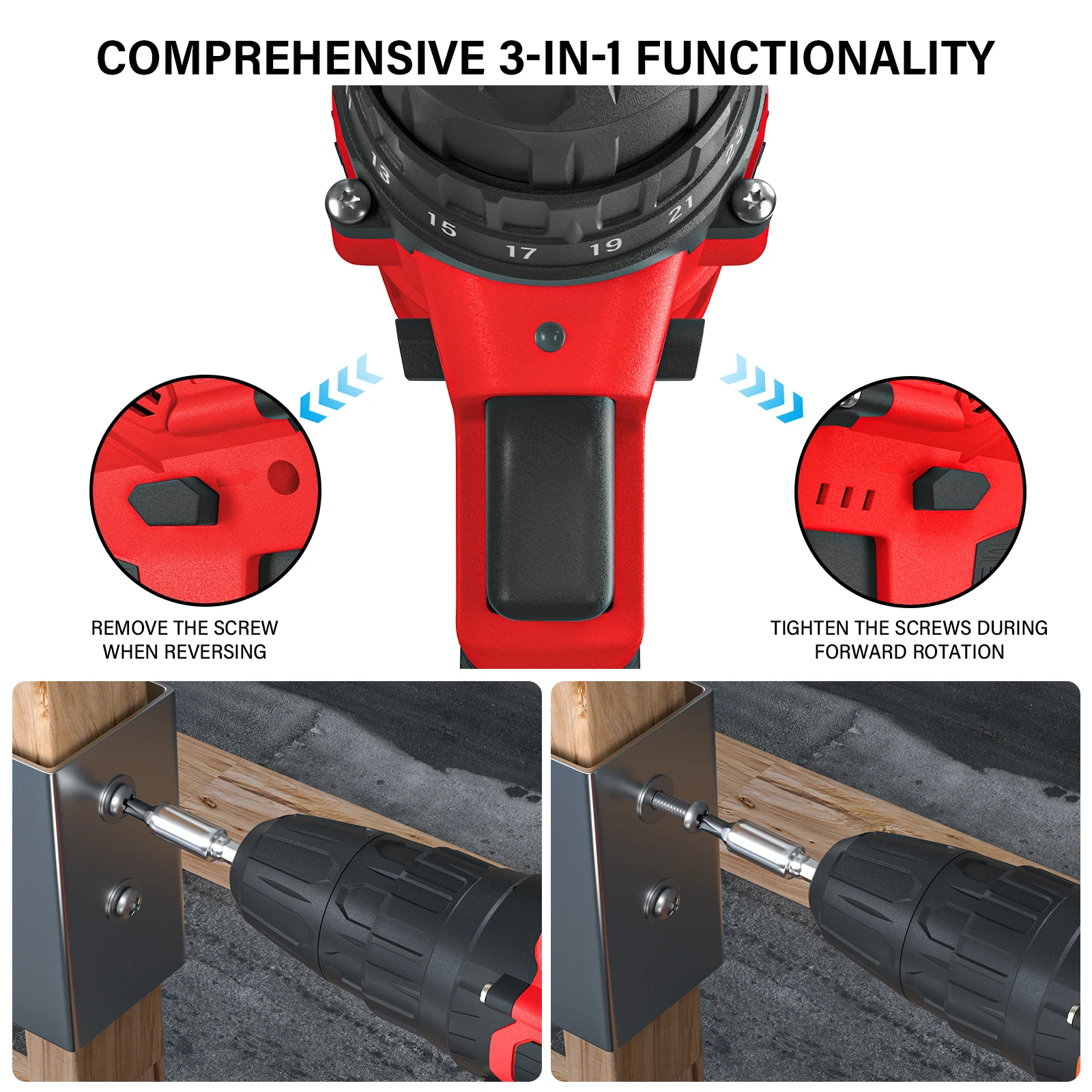21V Cordless Drill,45Nm Electric Screwdriver Set with 29PCS Accessories, 2 Variable Speed for Home DIY Project Kit thumbnail 6